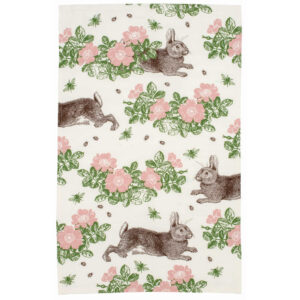 pupu ja ruusu keittiöpyyhe rabbit rose tea towel
